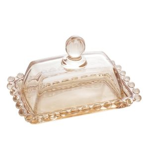 Pearl Crystal Beaded Butter Dish with Lid - Clear Butter Holder for Countertop